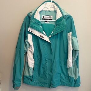 Columbia Women's Aqua and White Ski Jacket. Powderkeg. Size Medium